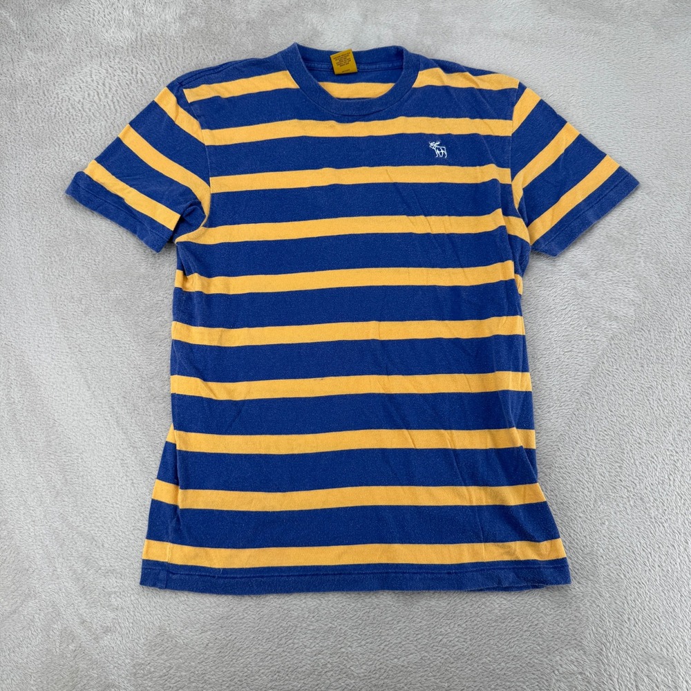 Abercrombie & Fitch Mens Medium Blue Yellow Striped Short Sleeve Shirt Preowned